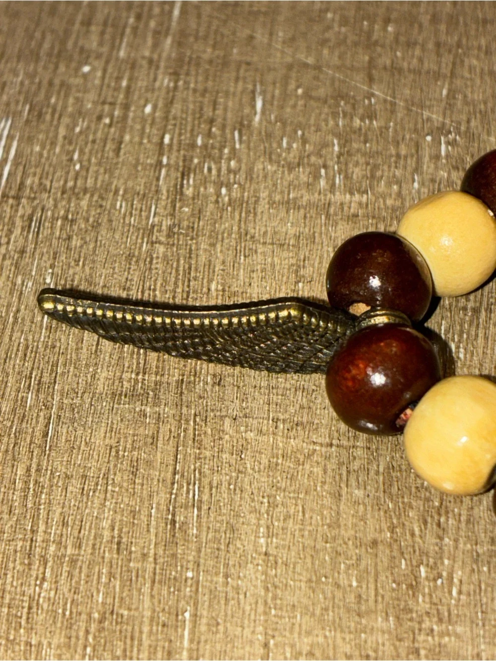 Beaded Wood Bracelet in Brown and Cream